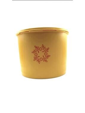 VTG Tupperware Servalier Orange/Yellow Canister 1626-1 W/Lid Harvest Wreath